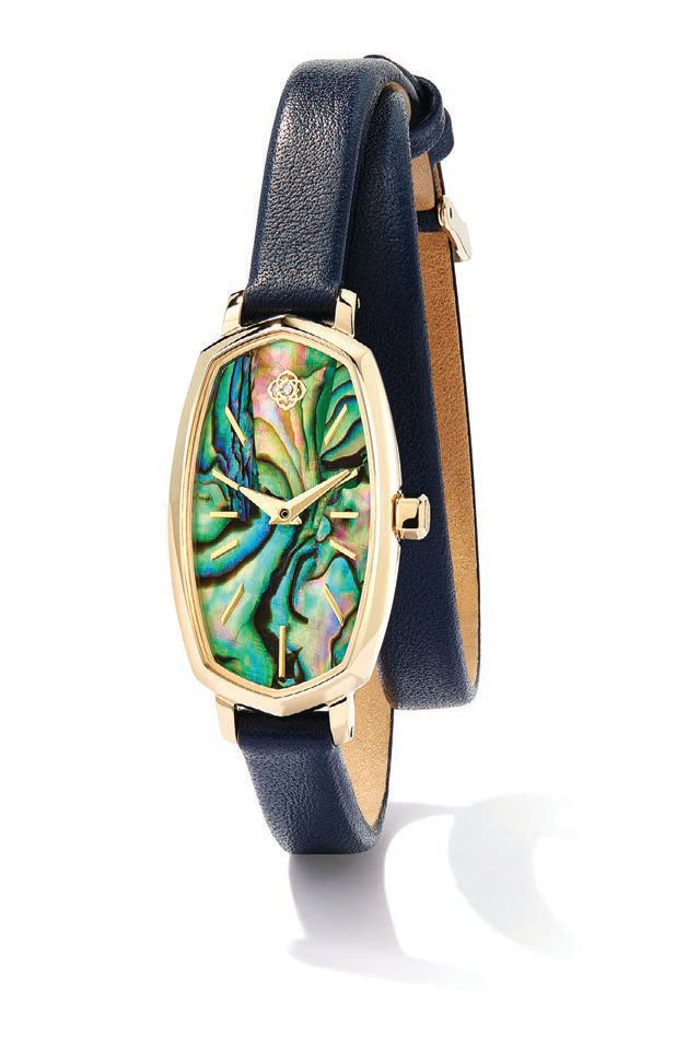 Wrap it up with this abalone shell navy watch. PHOTO COURTESY OF BRAND